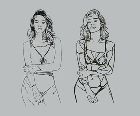 Beautiful woman's silhouette in sketchy style