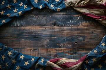 American flag draped in circle on wooden surface