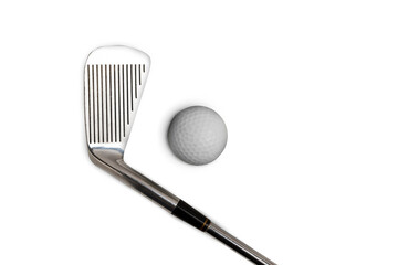 Closeup view of the golf club with the ball