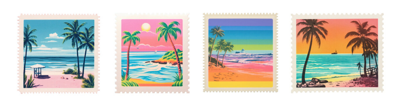 Summer stamp png element set on transparent background