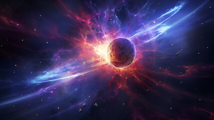 Cosmic Magnetar Burst with Planet in neon color