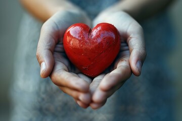 Person holding red heart in hands