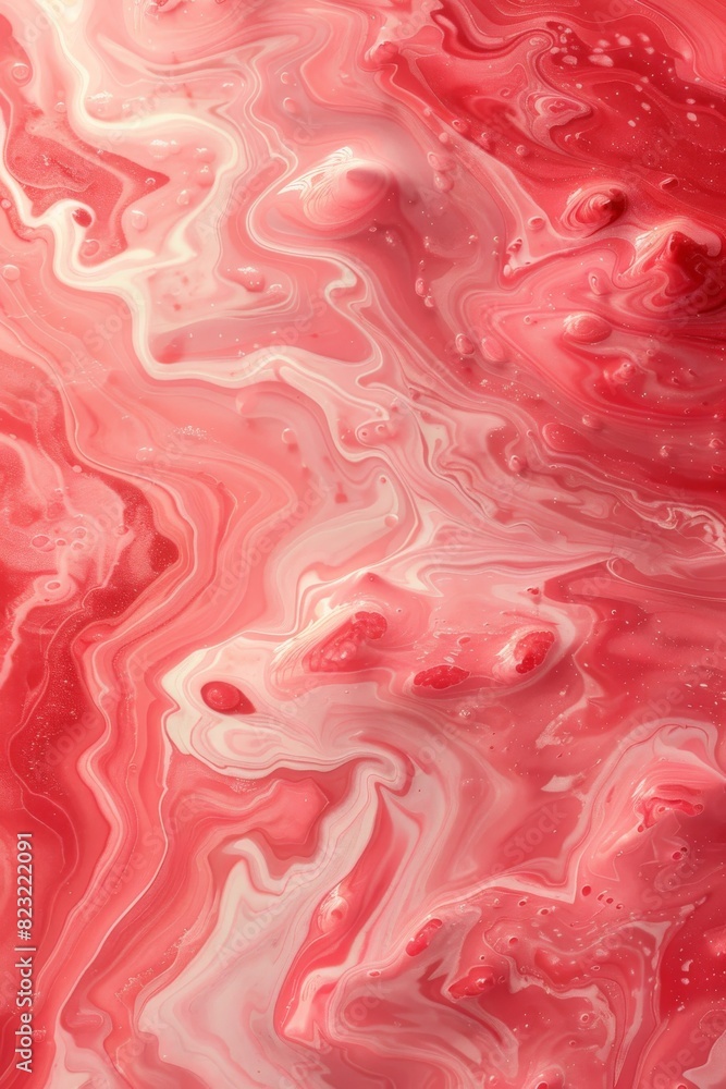 Poster detailed view of red and white marble background, showcasing intricate swirls and patterns