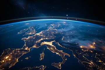 Europe and moon lights night earth view