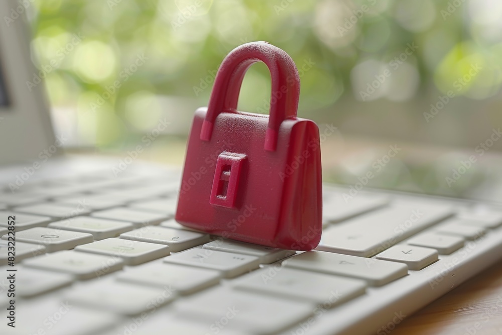Poster red lock on keyboard symbolizing online security and privacy