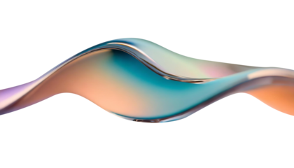 Abstract liquid glass shape with colorful reflections. Ribbon of curved water with glossy color wavy fluid motion. Chromatic dispersion flying and thin film spectral effect.