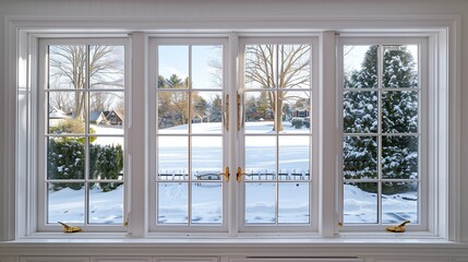 A casement window with divided panes and brass hardware, blending classic style with functionality, providing a timeless look to any home.