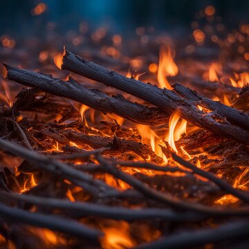 wood buring by the small flames