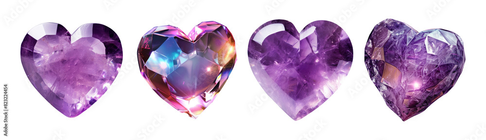 Poster heart shape gems png element set on transparent background