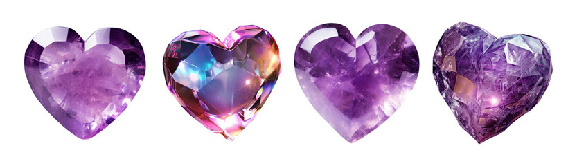 Heart shape gems png element set on transparent background