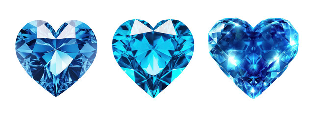 Heart shape gems png element set on transparent background