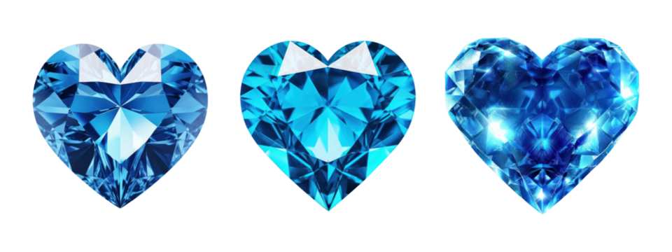 Heart shape gems png element set on transparent background