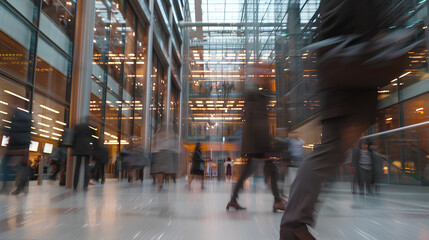 Long exposure shot of corporate business people working in busy office space