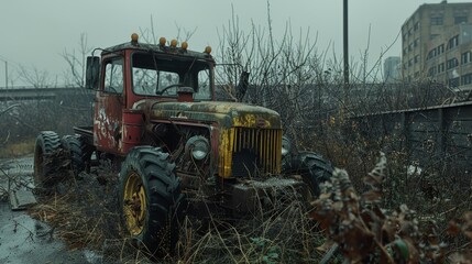Fototapeta premium A rusty old truck is parked in a field