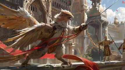 Griffon Fencing in Fantastical Medieval Castle Realm
