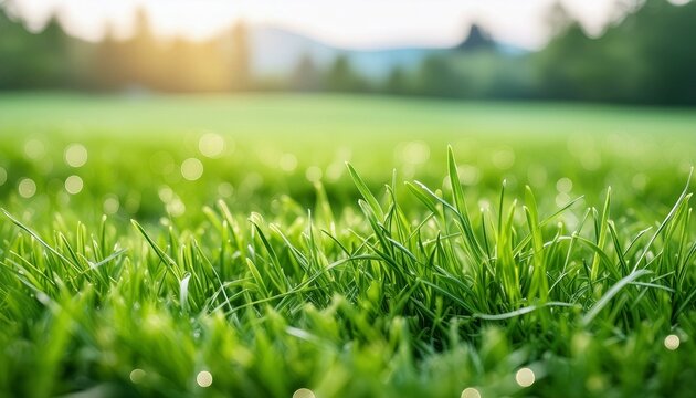 Green grass field focus blur and grain and soft bokeh