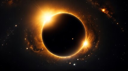 Abstract background of yellow star field with solar eclipse.