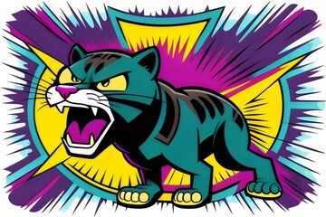 an angry, agressive, fierce, black panther, cartoon, illustration,  t-shirt art, vector, logo, Animal, Wild, Predator, Bold, cat, Powerful, Intense, Menacing, Sharp, Claws, Teeth, Roaring