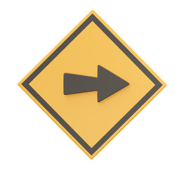 3D traffic and road sign right isolated on transparent background