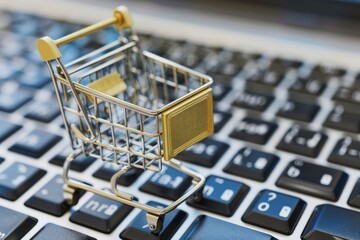 Shopping Cart with Gold Details on Keyboard Representing Secure Online Shopping