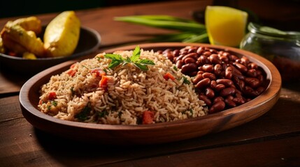 Delicious Jamaican rice and peas served on a platter