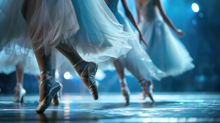 Close-up of a ballet performance, capturing the elegance and precision of the dancers on stage
