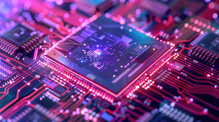 Detailed close-up view of a computer circuit board showing intricate patterns and components