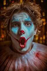 closeup of a clown man