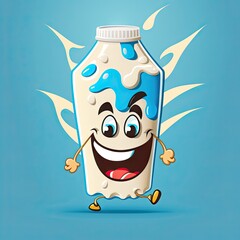 Ai generated funny happy milk bottle smiling face