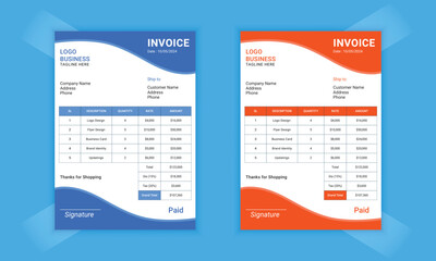 Invoice bill design template. Bill form business invoice and A4 page Office bill Design