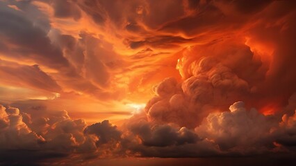 Orange sunset sky with clouds