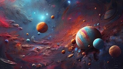 Painting of a planets in the space