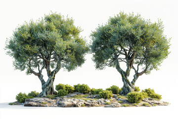 Green Olive trees isolated on white background