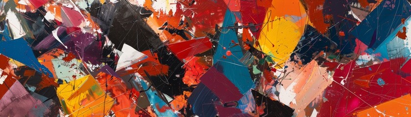 Dynamic Abstract Art with Vibrant Color Contrasts and Fragmented Shapes