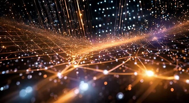 Abstract digital data stream visual. High-speed light particles. Cybersecurity and technology concept.4k JD