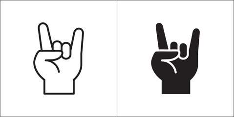 Horn hand icon. Bull horn hand symbol. Two finger hand sign gesture. Vector stock illustration. Flat and line design style. Isolated on white background.