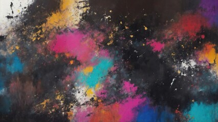 Abstract Black and multicolor painting with grunge texture. brush strokes splash color and oil Background