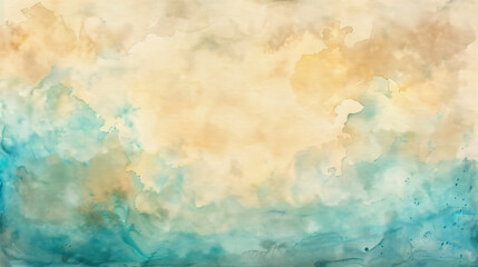 Abstract watercolor stain of turquoise and beige color