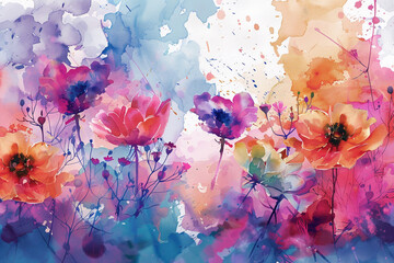 Vibrant Watercolor Floral Design with Color Splashes Background 