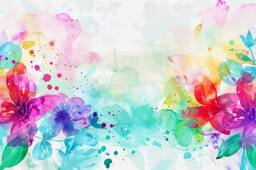 Vibrant Watercolor Floral Design with Color Splashes Background 