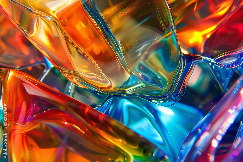 Aufkleber vibrant, thick glass texture with dynamic light refractions creating an abstract background suitable