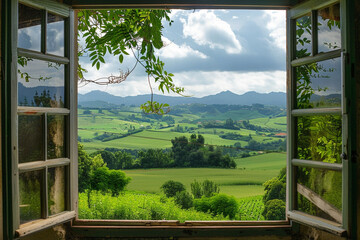 Fototapeta premium View from the window of the beautiful green landscape 