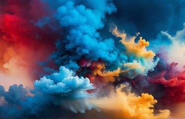 The smoke background is a combination of blue, red, and yellow