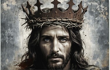 Jesus Christ with a red crown of thorns