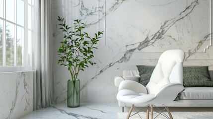 Modern style conceptual interior room design, white, simple, marble, background. Generative Ai