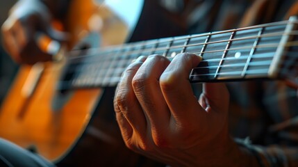 Fototapeta premium A person is playing a guitar, and the image conveys a sense of passion