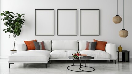 Modern, white minimalist interior. Modern interior design for posters in the living . Generative Ai