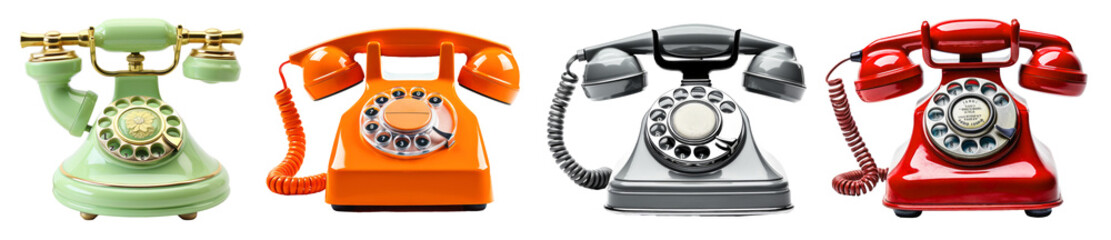 Set of retro phone on png background.