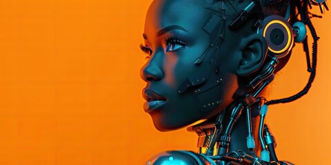 Futuristic Cyborg Profile in Neon Light