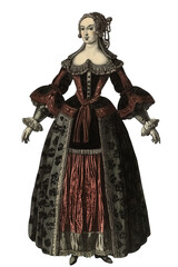 Obraz premium Elegant vintage woman in 18th-century dress isolated on a transparent background, ideal for historical content and costume-themed events